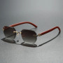 Trendy Rimless Sunglasses for Men Women Frameless Rectangle Wood Frame Sun Glasses Retro Shades Summer Traveling Eyewear UV400