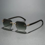 Trendy Rimless Sunglasses for Men Women Frameless Rectangle Wood Frame Sun Glasses Retro Shades Summer Traveling Eyewear UV400