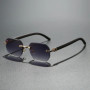 Trendy Rimless Sunglasses for Men Women Frameless Rectangle Wood Frame Sun Glasses Retro Shades Summer Traveling Eyewear UV400