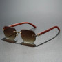 Trendy Rimless Sunglasses for Men Women Frameless Rectangle Wood Frame Sun Glasses Retro Shades Summer Traveling Eyewear UV400