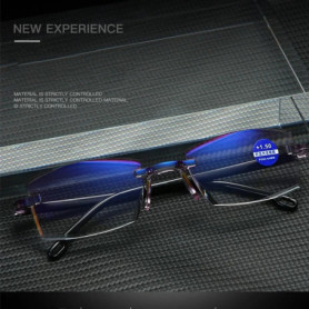 2024 Men Rimless Reading Glasses Anti Blue Light Bifocal Far Near Magnification Eyewear Presbyopic Glasses +100+200+300