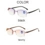 2024 Men Rimless Reading Glasses Anti Blue Light Bifocal Far Near Magnification Eyewear Presbyopic Glasses +100+200+300