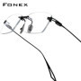 FONEX Titanium Glasses Frame Men Brand Design Rimless Square Eyeglasses Frameless Japanese Ultralight High-end Eyewear 85914