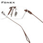 FONEX Titanium Glasses Frame Men Brand Design Rimless Square Eyeglasses Frameless Japanese Ultralight High-end Eyewear 85914