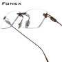 FONEX Titanium Glasses Frame Men Brand Design Rimless Square Eyeglasses Frameless Japanese Ultralight High-end Eyewear 85914