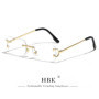 HBK Retro Borderless Sunglasses Women Square Mental Frame Sun Glasses Design Outdoor Party Travel UV400 Glasses Gift Box