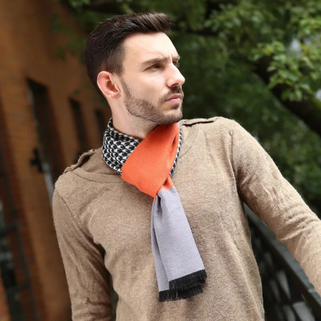 leo anvi brand designer Winter scarf for men warm Soft Houndstooth Tartan Jacquard fashion Scarfs gift Men Business Scarf