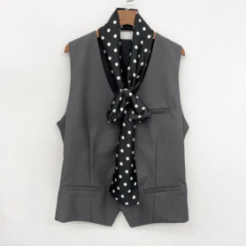 Men's British Retro Black and White Polka Dot Business Casual Small Scarf Versatile Long Scarf Decorative Neck Scarf Wide Tie