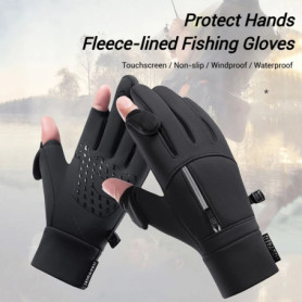Two Fingers Warm Gloves Winter Sport Ski Cycling Gloves Two-Fingerless Outdoor Warm Windproof Gloves for Men Driving Fishing