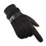 LA SPEZIA Men Gloves Winter Touch Screen Suede Gloves With Belt Navy Blue Casual Thermal Male Thick Leather Gloves Man Windproof