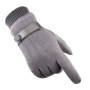 LA SPEZIA Men Gloves Winter Touch Screen Suede Gloves With Belt Navy Blue Casual Thermal Male Thick Leather Gloves Man Windproof