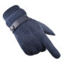 LA SPEZIA Men Gloves Winter Touch Screen Suede Gloves With Belt Navy Blue Casual Thermal Male Thick Leather Gloves Man Windproof