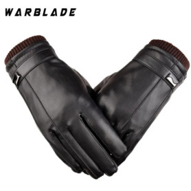 Hot Men's Luxurious PU Leather Winter Driving Warm Gloves Cashmere Tactical gloves Black Drop Shipping High Quality WBL