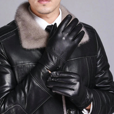 100 Genuine Leather Sheepskin Men's Gloves Winter Warm Cashmere Lined Touch Screen Full Finger Mittens Riding Driving Gloves