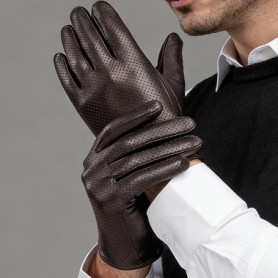 2023 Men's Genuine Leather Gloves Sheepskin Fashion Driving Riding Gloves Hollow Breathable Thin Mitten For Male