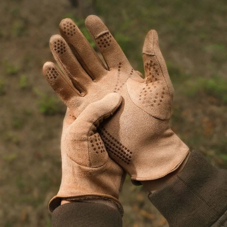 Motorcycle Thermal Leather Anti-Slip Gloves Men Leather Full Finger Mittens Elastic Winter Warm Gardening Wear-resistant Gloves