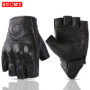 SUOMY Summer Fingerless Motorcycle Gloves Vintage Motorbike Leather Half Finger Gloves Men Women Motocross Guantes S-XXL