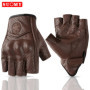 SUOMY Summer Fingerless Motorcycle Gloves Vintage Motorbike Leather Half Finger Gloves Men Women Motocross Guantes S-XXL