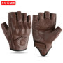 SUOMY Summer Fingerless Motorcycle Gloves Vintage Motorbike Leather Half Finger Gloves Men Women Motocross Guantes S-XXL