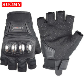 SUOMY Summer Fingerless Motorcycle Gloves Vintage Motorbike Leather Half Finger Gloves Men Women Motocross Guantes S-XXL