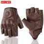 SUOMY Summer Fingerless Motorcycle Gloves Vintage Motorbike Leather Half Finger Gloves Men Women Motocross Guantes S-XXL