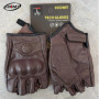 SUOMY Summer Fingerless Motorcycle Gloves Vintage Motorbike Leather Half Finger Gloves Men Women Motocross Guantes S-XXL