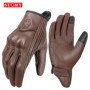 Leather Motorcycle Gloves Men Women Touch Screen Motorcyclist Riding Gloves Retro Breathable Motorbike Motocross Gloves Yellow