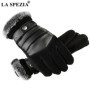 LA SPEZIA Winter Gloves Men Real Pigskin Leather Gloves Black Warm Thick Driving Brand Touch Screen Gloves Luvas Windproof