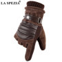 LA SPEZIA Winter Gloves Men Real Pigskin Leather Gloves Black Warm Thick Driving Brand Touch Screen Gloves Luvas Windproof