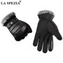 LA SPEZIA Winter Gloves Men Real Pigskin Leather Gloves Black Warm Thick Driving Brand Touch Screen Gloves Luvas Windproof