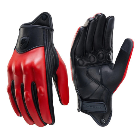 Retro Red Leather Motorcycle Gloves Men Women Breathable Perforated Motorbike Racing Gloves Touch Screen Motocross
