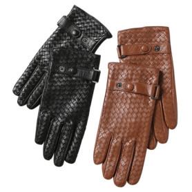 Leather Knitted Gloves Men British Business Casual Hand-Woven Genuine sheepskin Mittens Male Autumn Warm High-End Thin Luvas