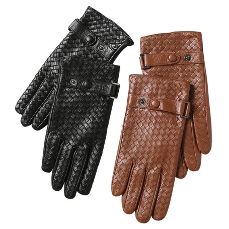 Leather Knitted Gloves Men British Business Casual Hand-Woven Genuine sheepskin Mittens Male Autumn Warm High-End Thin Luvas