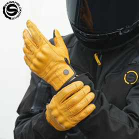 SFK Genuine Goat Leather Retro Motorcycle Gloves Full Finger Summer Breathable Knuckle Protection Riding Race Gears Accessories