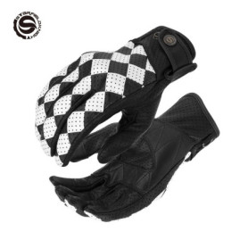 SFK Black&white Motorcycle Gloves Chessboard Design Summer Mesh Breathable Real Leather Anti-slip Wear-resistant Riding Gears
