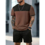 New European & American Style Men's Summer Loose-Fit Set Men's Crew Neck Short-Sleeve Top & Athletic Casual Shorts Two-Piece Set