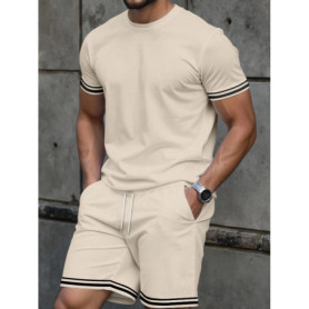 New European & American Style Men's Summer Loose-Fit Set Men's Crew Neck Short-Sleeve Top & Athletic Casual Shorts Two-Piece Set
