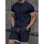 New European & American Style Men's Summer Loose-Fit Set Men's Crew Neck Short-Sleeve Top & Athletic Casual Shorts Two-Piece Set