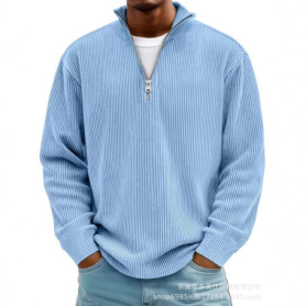Men's Quarter Zip Corduroy Polo Shirt Long Sleeve Casual Stand Collar Pullover for Daily Wear Streetwear