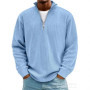 Men's Quarter Zip Corduroy Polo Shirt Long Sleeve Casual Stand Collar Pullover for Daily Wear Streetwear