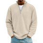 Men's Quarter Zip Corduroy Polo Shirt Long Sleeve Casual Stand Collar Pullover for Daily Wear Streetwear