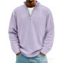 Men's Quarter Zip Corduroy Polo Shirt Long Sleeve Casual Stand Collar Pullover for Daily Wear Streetwear