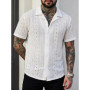 Summer Men's Clothing Mesh See Through Mesh Sexy Shirt Short Sleeve Fishnet Button-down Retro Chic Streetwear Party Blouse S-2XL