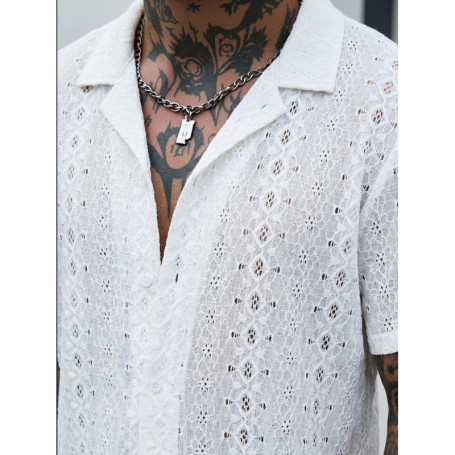 Summer Men's Clothing Mesh See Through Mesh Sexy Shirt Short Sleeve Fishnet Button-down Retro Chic Streetwear Party Blouse S-2XL