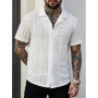 Summer Men's Clothing Mesh See Through Mesh Sexy Shirt Short Sleeve Fishnet Button-down Retro Chic Streetwear Party Blouse S-2XL