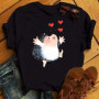 Cotton 100 Women's Short Sleeve Explosive Hedgehog Print Fashion Crew Neck T-shirt Oversized T Shirt Aesthetic Clothes Tops