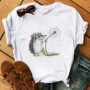 Cotton 100 Women's Short Sleeve Explosive Hedgehog Print Fashion Crew Neck T-shirt Oversized T Shirt Aesthetic Clothes Tops