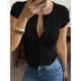Women's Solid Slim-fit Crew Neck T-shirt Casual Cardigan T-shirt Summer Office Lady Vacation Female Tops 2026 Fashion Summer New