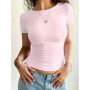 2025 New Summer Y2k Tops Womens Causal Basic T-Shirts Scoop Neck Short Sleeve Crop Tops Cute Slim Fit Tees Pullovers Clothing