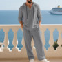 Men's Linen Casual Set 2 Pieces Spring Summer Loose Fit Hooded Henley Shirt & Pants Set Breathable Outdoor Vacation Style